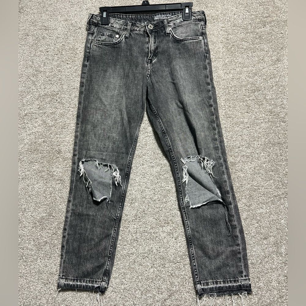 &Denim Woman’s Black Denim Cropped Girlfriend Fit Jeans Low waist Ankle Size 25